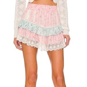 LoveShackFancy Tanisha Ruffle Skirt in Blue Moon Sands Print Mix
